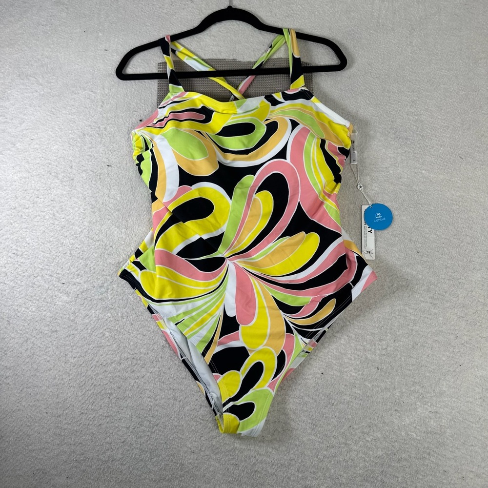 Cupshe One Piece Swimsuit Women 2X Multicolor New Retro Abstract Floral Tie Back